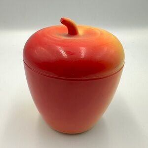 Vtg Hazel Atlas Red & Yellow Milk Glass Apple  Jam Jelly Jar Sugar Bowl W/  Lid
